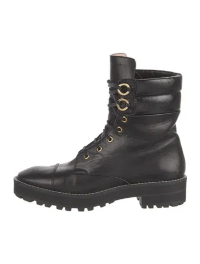Pre-owned Stuart Weitzman Leather Combat Boots In Black