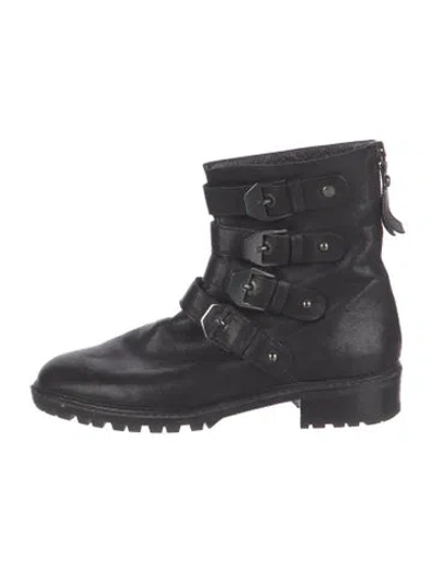 Pre-owned Stuart Weitzman Leather Combat Boots In Black