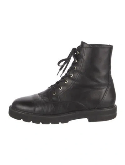 Pre-owned Stuart Weitzman Leather Combat Boots In Black
