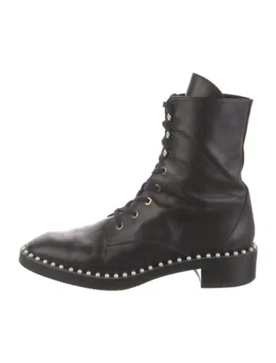 Pre-owned Stuart Weitzman Leather Combat Boots In Black