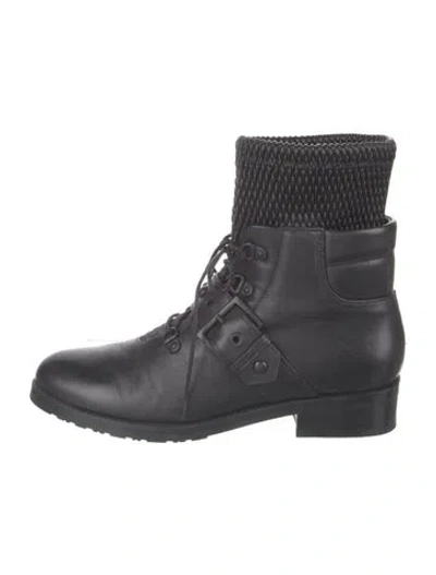 Pre-owned Stuart Weitzman Leather Combat Boots In Black