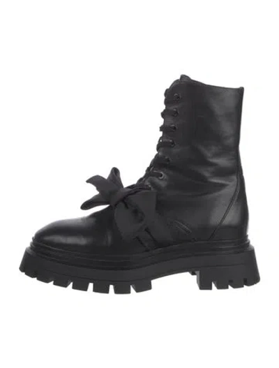 Pre-owned Stuart Weitzman Leather Combat Boots In Black