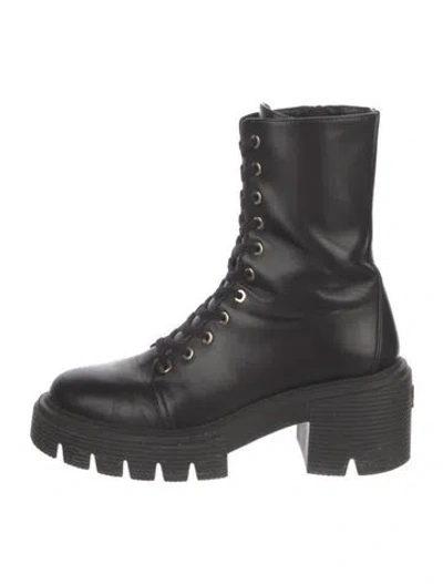 Pre-owned Stuart Weitzman Leather Combat Boots In Black