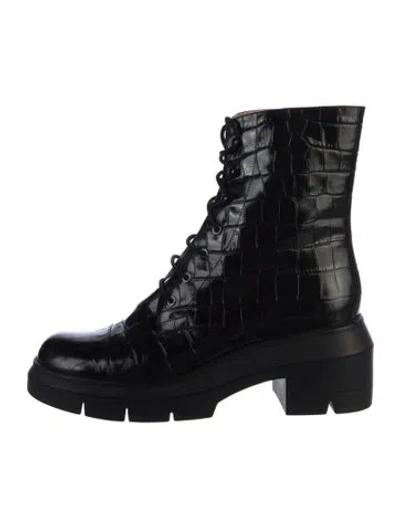 Pre-owned Stuart Weitzman Leather Combat Boots In Black