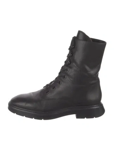 Pre-owned Stuart Weitzman Leather Combat Boots In Black