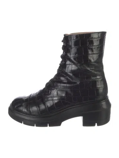 Pre-owned Stuart Weitzman Leather Combat Boots In Black