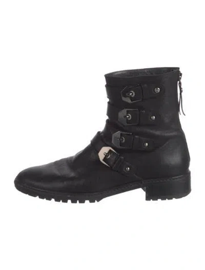 Pre-owned Stuart Weitzman Leather Combat Boots In Black