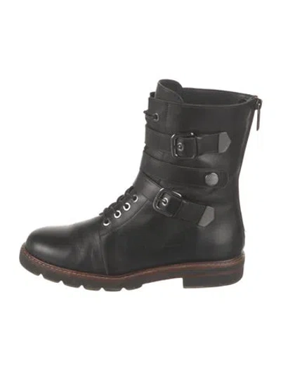 Pre-owned Stuart Weitzman Leather Combat Boots In Black