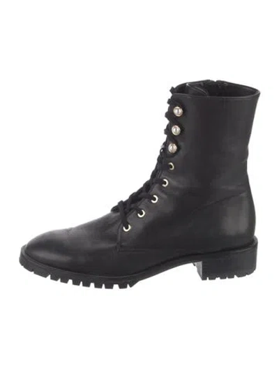 Pre-owned Stuart Weitzman Leather Combat Boots In Black