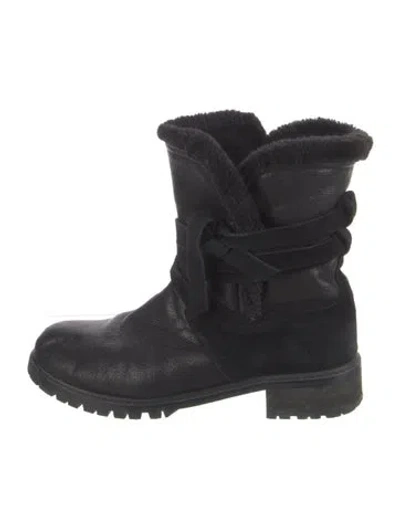 Pre-owned Stuart Weitzman Leather Combat Boots In Black