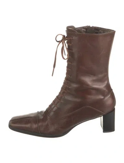 Pre-owned Stuart Weitzman Leather Combat Boots In Brown