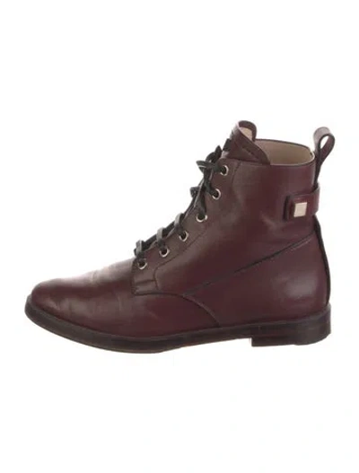 Pre-owned Stuart Weitzman Leather Combat Boots In Burgundy