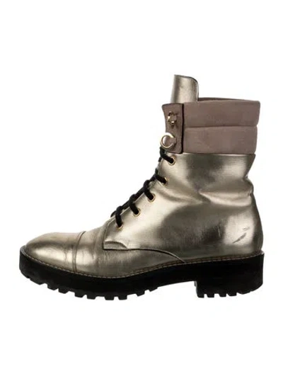 Pre-owned Stuart Weitzman Leather Combat Boots In Gold