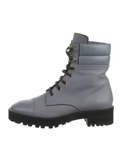 Pre-owned Stuart Weitzman Leather Combat Boots In Gray