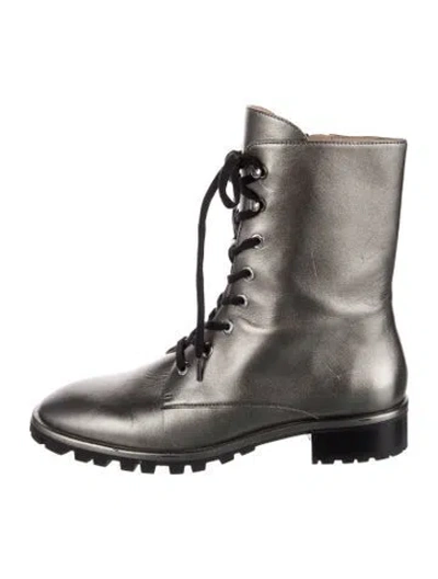 Pre-owned Stuart Weitzman Leather Combat Boots In Gray