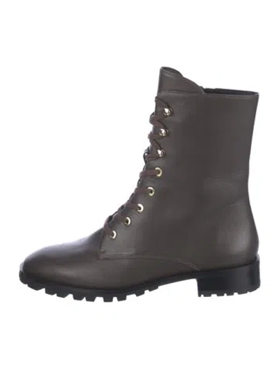 Pre-owned Stuart Weitzman Leather Combat Boots In Gray