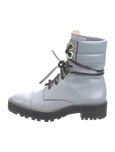 Pre-owned Stuart Weitzman Leather Combat Boots In Gray