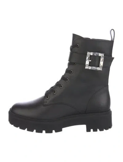 Pre-owned Stuart Weitzman Leather Combat Boots W/ Tags In Black