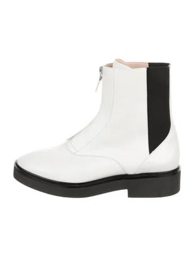 Pre-owned Stuart Weitzman Leather Combat Boots In White