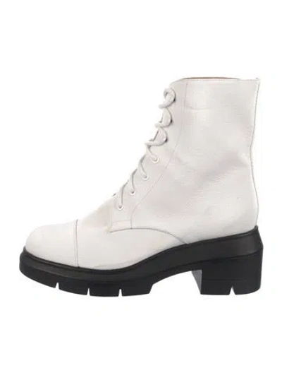Pre-owned Stuart Weitzman Leather Combat Boots In White