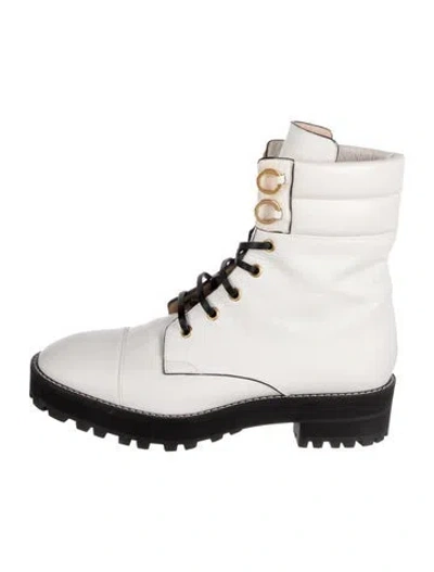 Pre-owned Stuart Weitzman Leather Combat Boots In White