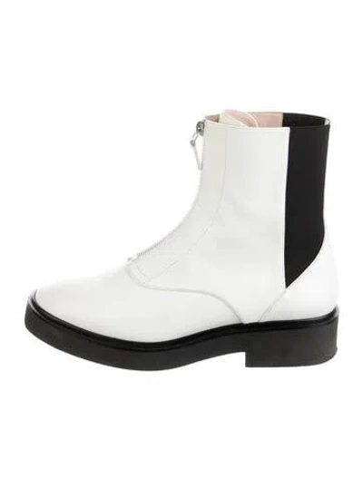 Pre-owned Stuart Weitzman Leather Combat Boots In White