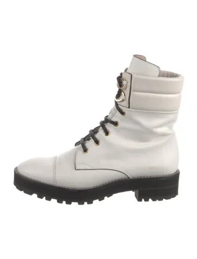 Pre-owned Stuart Weitzman Leather Combat Boots In White