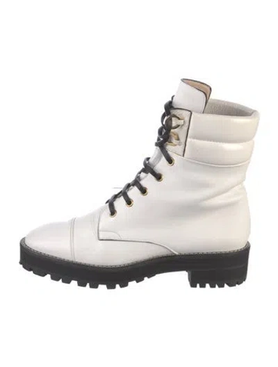 Pre-owned Stuart Weitzman Leather Combat Boots In White