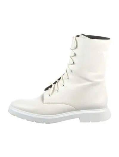 Pre-owned Stuart Weitzman Leather Combat Boots In White
