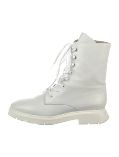 Pre-owned Stuart Weitzman Leather Combat Boots In White