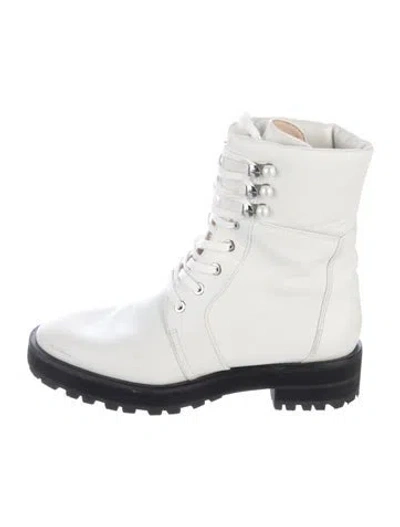 Pre-owned Stuart Weitzman Leather Crystal Embellishments Combat Boots In White