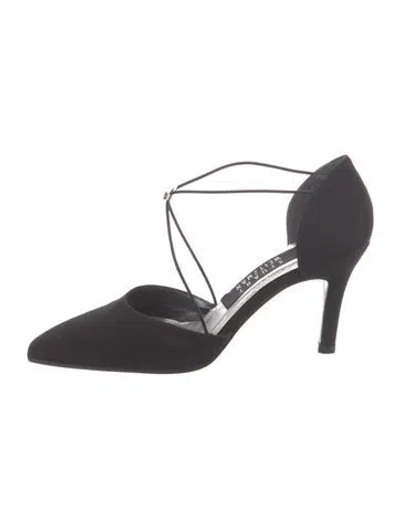Pre-owned Stuart Weitzman Leather Crystal Embellishments D'orsay Pumps In Black