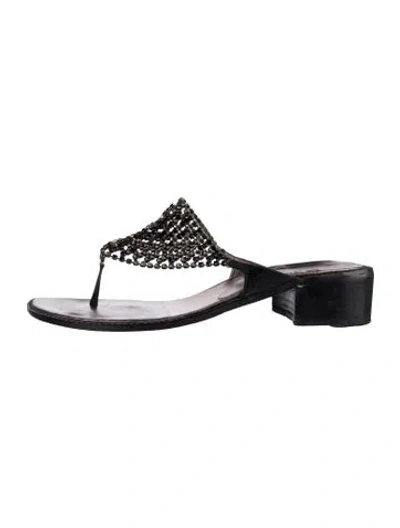 Pre-owned Stuart Weitzman Leather Crystal Embellishments Flip Flops In Multi