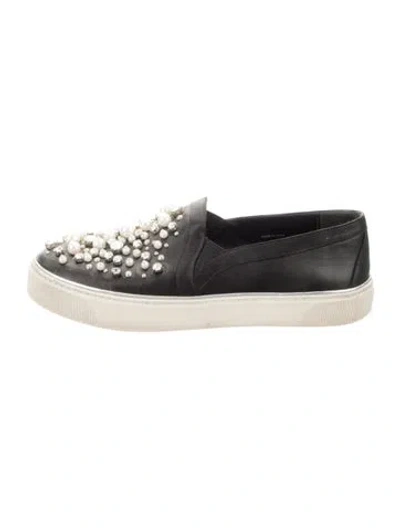 Pre-owned Stuart Weitzman Leather Crystal Embellishments Loafers In Black