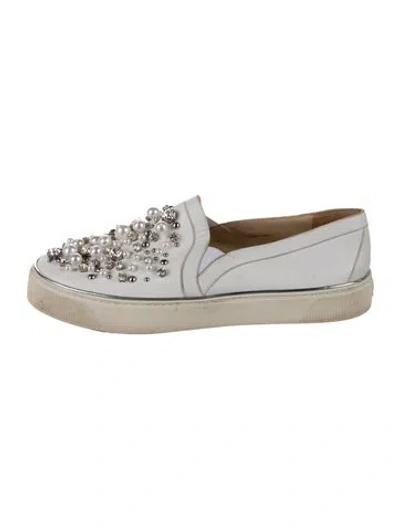 Pre-owned Stuart Weitzman Leather Crystal Embellishments Loafers In Multi