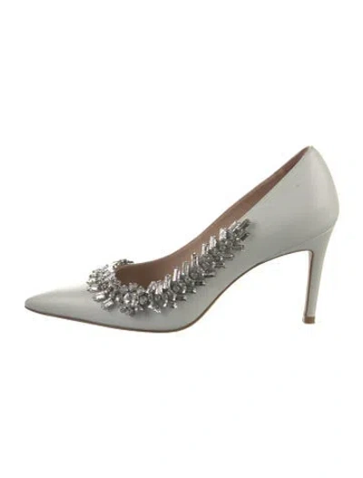 Pre-owned Stuart Weitzman Leather Crystal Embellishments Pumps In White