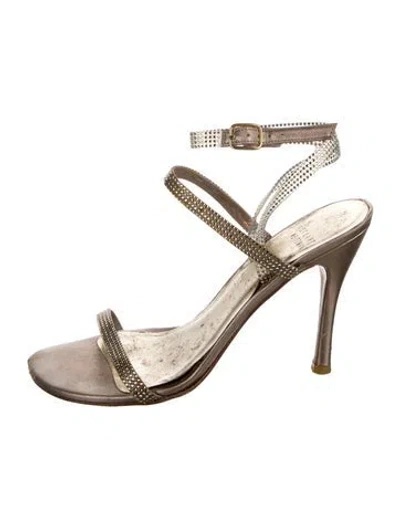 Pre-owned Stuart Weitzman Leather Crystal Embellishments Sandals In Neutral