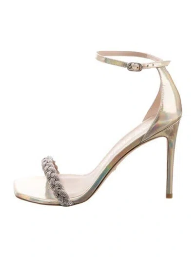 Pre-owned Stuart Weitzman Leather Crystal Embellishments Sandals In Silver