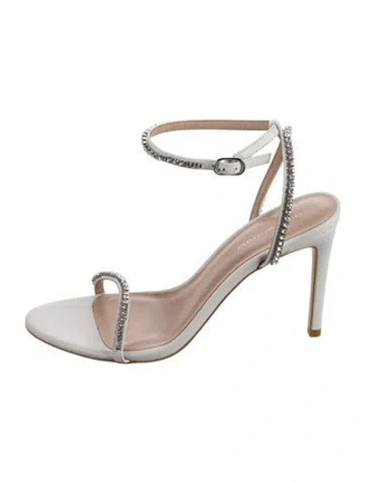 Pre-owned Stuart Weitzman Leather Crystal Embellishments Sandals In White