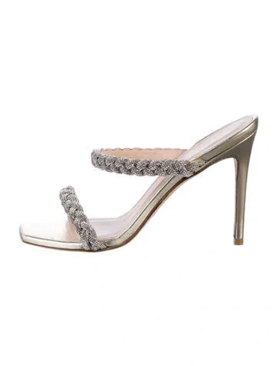 Pre-owned Stuart Weitzman Leather Crystal Embellishments Slides