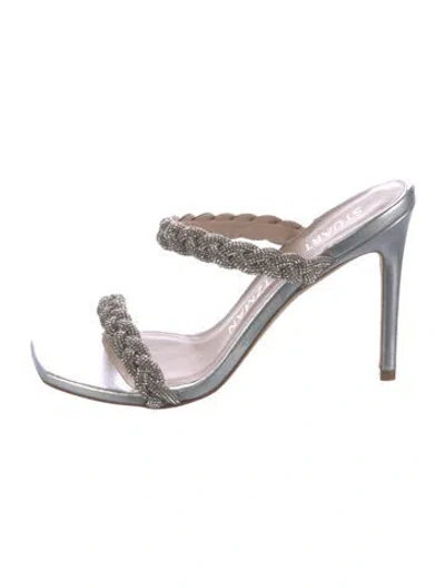 Pre-owned Stuart Weitzman Leather Crystal Embellishments Slides