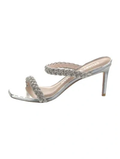 Pre-owned Stuart Weitzman Leather Crystal Embellishments Slides