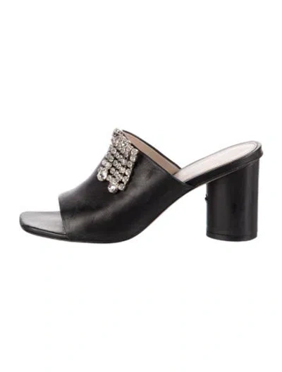 Pre-owned Stuart Weitzman Leather Crystal Embellishments Slides In Black