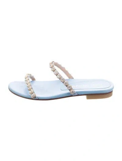Pre-owned Stuart Weitzman Leather Crystal Embellishments Slides In Blue