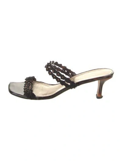 Pre-owned Stuart Weitzman Leather Crystal Embellishments Slides In Brown