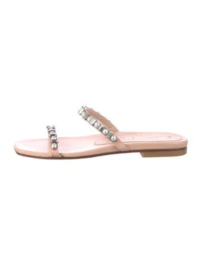 Pre-owned Stuart Weitzman Leather Crystal Embellishments Slides In Neutral