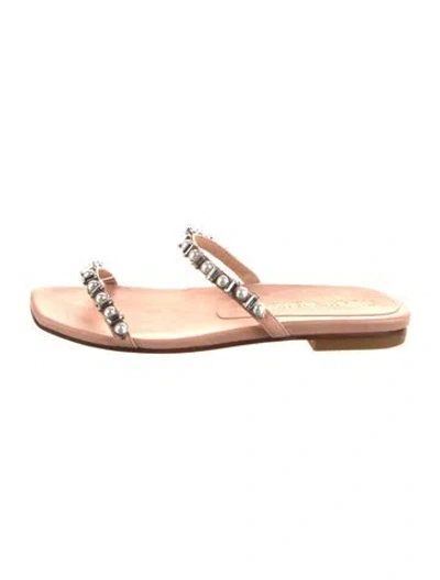 Pre-owned Stuart Weitzman Leather Crystal Embellishments Slides In Pink