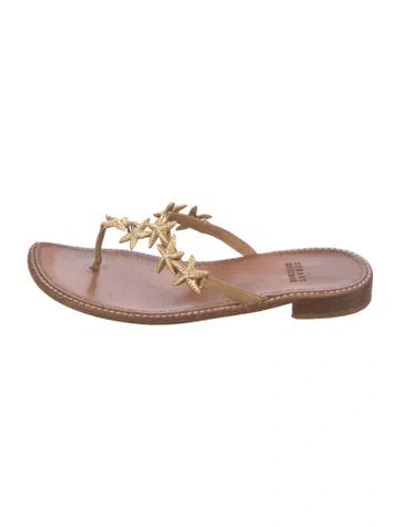 Pre-owned Stuart Weitzman Leather Crystal Embellishments Slides In Pink