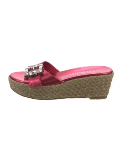 Pre-owned Stuart Weitzman Leather Crystal Embellishments Slides In Pink