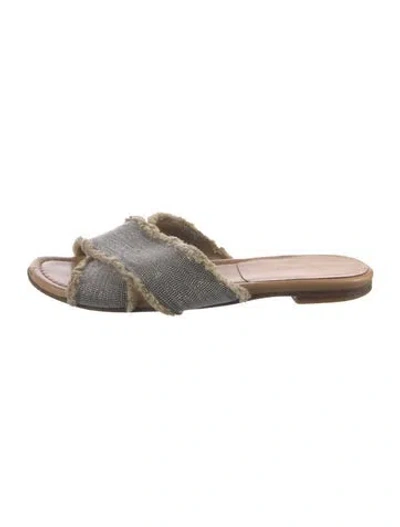 Pre-owned Stuart Weitzman Leather Crystal Embellishments Slides In Silver